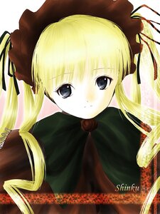 Rating: Safe Score: 0 Tags: 1girl artist_name bangs blonde_hair blue_eyes bow bowtie capelet green_bow green_neckwear hair_ribbon hat image long_hair long_sleeves looking_at_viewer ribbon rose shinku sidelocks solo twintails upper_body User: admin
