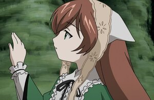Rating: Safe Score: 0 Tags: 1girl brown_hair dress forest frills from_side green_dress green_eyes image long_hair long_sleeves nature outdoors profile solo suiseiseki tree upper_body User: admin