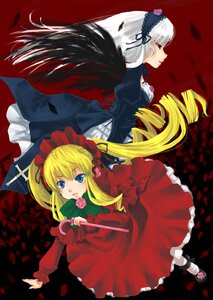 Rating: Safe Score: 0 Tags: 2girls black_wings blonde_hair blue_eyes bonnet bow dress drill_hair flower frills hairband image long_hair long_sleeves multiple_girls pair petals red_dress red_eyes rose rose_petals shinku silver_hair suigintou twintails wings User: admin