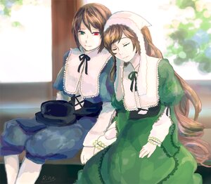 Rating: Safe Score: 0 Tags: 2girls blue_dress brown_hair closed_eyes dress frills green_dress green_eyes hat head_scarf heterochromia image long_hair long_sleeves multiple_girls pair red_eyes short_hair siblings sisters smile souseiseki suiseiseki twins very_long_hair User: admin