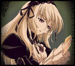 Rating: Safe Score: 0 Tags: 1girl black_border blonde_hair circle_cut dress food frilled_sleeves hairband holding image letterboxed long_hair long_sleeves looking_at_viewer puffy_sleeves ribbon rose solo suigintou upper_body User: admin