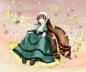 Rating: Safe Score: 0 Tags: 1girl :d boots brown_hair dress flower green_dress green_eyes heterochromia image leaf long_hair long_sleeves looking_at_viewer open_mouth red_eyes smile solo suiseiseki very_long_hair User: admin