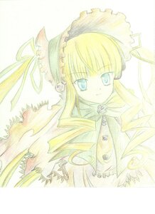 Rating: Safe Score: 0 Tags: 1girl bangs blonde_hair blue_eyes bonnet bow dress drill_hair flower frills image long_hair long_sleeves looking_at_viewer rose shinku simple_background smile solo traditional_media twin_drills very_long_hair white_background User: admin