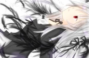 Rating: Safe Score: 0 Tags: 1girl bangs black_dress black_ribbon blush dress hair_ribbon image long_hair looking_away red_eyes ribbon silver_hair simple_background solo suigintou very_long_hair virtual_youtuber white_background User: admin