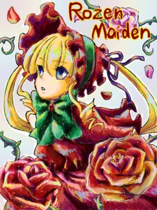 Rating: Safe Score: 0 Tags: 1girl blonde_hair blue_eyes bonnet bow bowtie dress flower image long_hair long_sleeves looking_at_viewer red_flower red_rose rose shinku solo upper_body User: admin