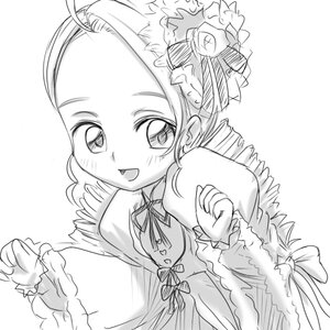 Rating: Safe Score: 0 Tags: 1girl :d blush dress flower frills greyscale hair_ornament image kanaria long_sleeves monochrome open_mouth ribbon simple_background smile solo upper_body User: admin