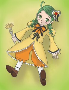 Rating: Safe Score: 0 Tags: 1girl ahoge dress drill_hair full_body green_eyes green_hair image kanaria long_sleeves orange_dress pantyhose ribbon shoes simple_background solo twin_drills yellow_background yellow_dress User: admin