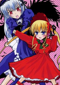 Rating: Safe Score: 0 Tags: 2girls black_wings blonde_hair blush bonnet bow dress drill_hair frills image long_hair long_sleeves multiple_girls open_mouth pair red_dress shinku silver_hair suigintou wings User: admin