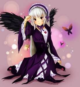 Rating: Safe Score: 0 Tags: 1girl bug butterfly detached_collar dress frills full_body hairband image insect kneeling long_sleeves looking_at_viewer red_eyes sitting solo suigintou wings User: admin