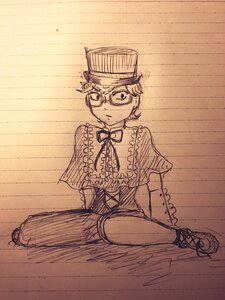 Rating: Safe Score: 0 Tags: 1boy capelet frills hat image monochrome ribbon sitting solo souseiseki User: admin