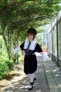 Rating: Safe Score: 0 Tags: 1girl brown_hair capelet closed_eyes day hat outdoors photo_background short_hair skirt smile solo souseiseki standing tree User: admin