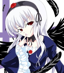 Rating: Safe Score: 0 Tags: 1girl black_wings dress feathers finger_to_mouth flower frilled_sleeves frills hairband image long_hair long_sleeves looking_at_viewer red_eyes red_flower red_rose ribbon rose silver_hair solo suigintou tongue tongue_out upper_body wings User: admin