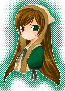 Rating: Safe Score: 0 Tags: 1girl bangs brown_hair dress frills green_dress green_eyes halftone halftone_background head_scarf heterochromia image long_hair long_sleeves looking_at_viewer polka_dot polka_dot_background polka_dot_dress red_eyes smile solo suiseiseki very_long_hair User: admin