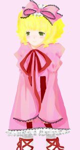 Rating: Safe Score: 0 Tags: 1girl blonde_hair blush bow dress frills green_eyes hina_ichigo hinaichigo image long_sleeves looking_at_viewer pink_background pink_bow ribbon short_hair simple_background solo striped User: admin