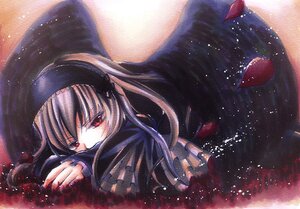 Rating: Safe Score: 0 Tags: 1girl black_wings dress frilled_sleeves frills full_moon hairband image long_hair long_sleeves moon night on_stomach petals red_eyes sky solo star_(sky) starry_sky suigintou wings User: admin