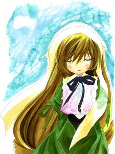 Rating: Safe Score: 0 Tags: 1girl auto_tagged black_ribbon blonde_hair blush brown_hair closed_eyes dress frills green_dress head_scarf image long_hair long_sleeves neck_ribbon ribbon solo suiseiseki very_long_hair white_background User: admin