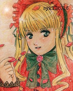 Rating: Safe Score: 0 Tags: 1girl bangs blonde_hair blue_eyes bow eyelashes flower holding_flower image long_hair looking_at_viewer petals portrait red_rose rose rose_petals shinku smile solo traditional_media User: admin