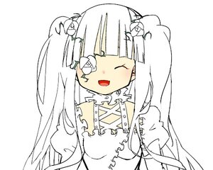 Rating: Safe Score: 0 Tags: 1girl closed_eyes detached_collar dress facing_viewer flower hair_flower hair_ornament image kirakishou long_hair open_mouth simple_background smile solo twintails upper_body white_background User: admin