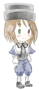 Rating: Safe Score: 0 Tags: 1girl brown_hair capelet chibi full_body green_eyes hat image long_sleeves short_hair shorts simple_background solo souseiseki standing striped white_background User: admin