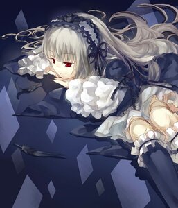 Rating: Safe Score: 0 Tags: 1girl black_wings dress feathers frills hairband image joints long_hair long_sleeves red_eyes ribbon rose silver_hair solo suigintou wings User: admin