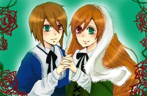 Rating: Safe Score: 0 Tags: 2girls blue_dress brown_hair dress flower green_dress green_eyes head_scarf heterochromia holding_hands image interlocked_fingers long_hair long_sleeves looking_at_viewer multiple_girls pair red_eyes rose short_hair siblings sisters smile souseiseki suiseiseki twins User: admin