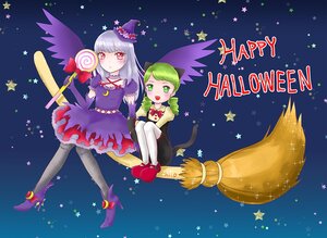 Rating: Safe Score: 0 Tags: 2girls broom broom_riding candy dress fishnets food green_eyes green_hair halloween_costume hat high_heel_boots high_heels image kanaria lollipop long_hair multiple_girls night open_mouth pair pantyhose sky star_(symbol) suigintou tail wings witch_hat User: admin