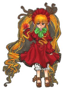 Rating: Safe Score: 0 Tags: 1girl blonde_hair bloomers blue_eyes bonnet bow bowtie dress frills full_body image long_hair long_sleeves red_dress rose shinku simple_background solo standing twintails underwear very_long_hair white_background User: admin