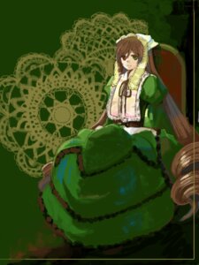 Rating: Questionable Score: 0 Tags: 1girl breasts brown_hair dress drill_hair frills green_dress green_eyes heterochromia image long_hair long_sleeves red_eyes sitting solo suiseiseki very_long_hair User: admin