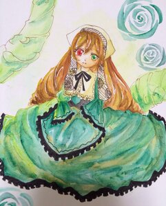 Rating: Safe Score: 0 Tags: 1girl bow brown_hair dress flower frills green_dress green_eyes head_scarf heterochromia image long_hair long_sleeves looking_at_viewer red_eyes rose solo suiseiseki traditional_media twintails very_long_hair watercolor_(medium) User: admin