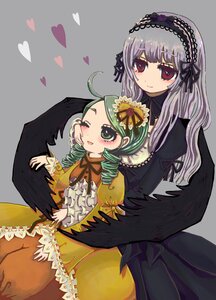 Rating: Safe Score: 0 Tags: 2girls black_wings blush dress drill_hair frills green_eyes green_hair grey_background hairband heart image kanaria long_hair long_sleeves multiple_girls one_eye_closed pair red_eyes silver_hair simple_background smile suigintou twin_drills wings User: admin