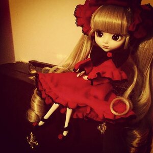 Rating: Safe Score: 0 Tags: 1girl blonde_hair blue_eyes bonnet bow doll dress flower full_body long_hair red_dress red_rose rose shinku solo very_long_hair User: admin