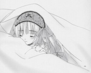 Rating: Safe Score: 0 Tags: 1girl blush closed_eyes frills greyscale hairband image long_hair monochrome sleeping solo suigintou umbrella User: admin