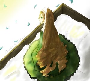 Rating: Safe Score: 0 Tags: 1girl brown_hair dress frills green_dress green_eyes image leaf long_hair long_sleeves petals profile solo suiseiseki User: admin