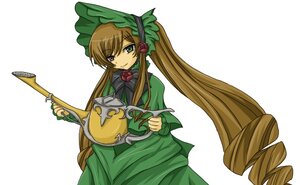 Rating: Safe Score: 0 Tags: 1girl bonnet brown_hair costume_switch dress drill_hair flower green_dress green_eyes image instrument long_hair long_sleeves looking_at_viewer rose shinku simple_background solo suiseiseki twintails very_long_hair watering_can white_background User: admin
