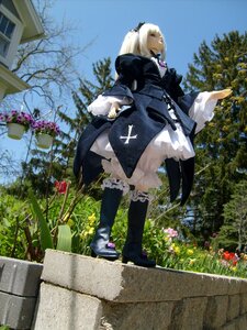 Rating: Safe Score: 0 Tags: 1girl boots day doll dress flower outdoors sky solo standing suigintou tree white_hair User: admin