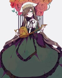 Rating: Safe Score: 0 Tags: 1girl bonnet brown_hair dress flower frills green_dress green_eyes grey_background heterochromia image long_hair long_sleeves looking_at_viewer red_eyes red_flower red_rose ribbon rose solo suiseiseki very_long_hair watering_can yellow_rose User: admin