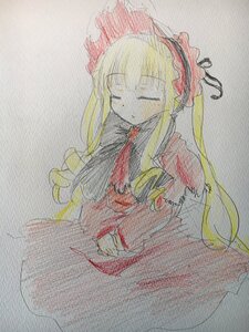 Rating: Safe Score: 0 Tags: 1girl blonde_hair closed_eyes dress image long_hair long_sleeves photo shinku solo traditional_media User: admin