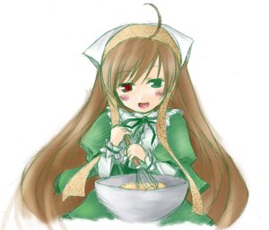 Rating: Safe Score: 0 Tags: 1girl :d ahoge artist_request blush brown_hair cooking dress green_dress green_eyes head_scarf heterochromia holding image long_hair long_sleeves looking_at_viewer mixing_bowl open_mouth red_eyes rozen_maiden simple_background sketch smile solo source_request suiseiseki very_long_hair whisk white_background User: admin