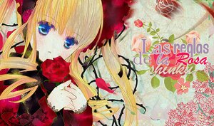 Rating: Safe Score: 0 Tags: 1girl blonde_hair blue_eyes flower image long_hair looking_at_viewer petals pink_rose red_flower red_rose ribbon rose rose_petals shinku solo traditional_media User: admin