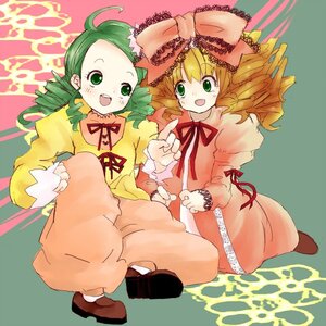 Rating: Safe Score: 0 Tags: 2girls :d blonde_hair bow dress drill_hair full_body green_eyes green_hair hina_ichigo hinaichigo image juliet_sleeves kanaria long_hair long_sleeves looking_at_viewer multiple_girls open_mouth pair pink_bow puffy_sleeves ribbon short_hair smile twin_drills yellow_dress User: admin