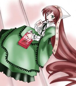 Rating: Safe Score: 0 Tags: 1girl dress frills green_dress green_eyes hat head_scarf holding image lolita_fashion long_hair long_sleeves looking_at_viewer ribbon solo standing suiseiseki very_long_hair User: admin