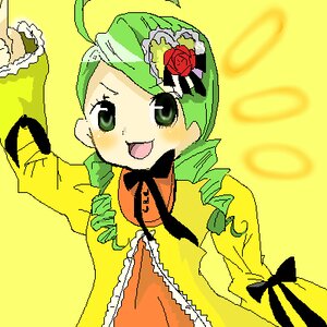 Rating: Safe Score: 0 Tags: 1girl ahoge bow dress drill_hair flower frills green_eyes green_hair hat image kanaria long_hair long_sleeves open_mouth rose simple_background smile solo twin_drills upper_body yellow_background yellow_theme User: admin