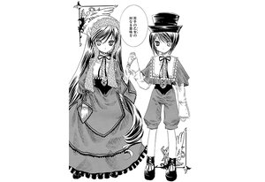 Rating: Safe Score: 0 Tags: 1girl 2girls dress frills greyscale hat image long_hair long_sleeves monochrome pair ribbon shoes short_hair siblings souseiseki standing suiseiseki very_long_hair User: admin