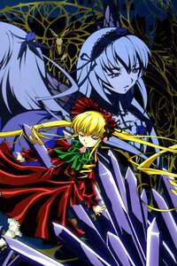 Rating: Safe Score: 0 Tags: 2girls blonde_hair blue_eyes bow dress frills green_neckwear hairband image long_hair long_sleeves looking_at_viewer multiple_girls pair red_dress shinku standing suigintou twintails very_long_hair wings User: admin