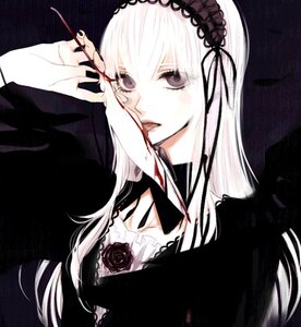 Rating: Safe Score: 0 Tags: 1girl blood dress flower frills gothic_lolita hairband image lolita_fashion lolita_hairband long_hair long_sleeves rose solo suigintou tongue tongue_out white_hair User: admin