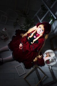 Rating: Safe Score: 0 Tags: 1girl birdcage blonde_hair blue_eyes cage dress flower gothic_lolita lolita_fashion long_hair red_dress shinku sitting solo User: admin