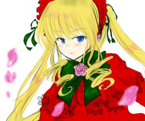 Rating: Safe Score: 0 Tags: 1girl blonde_hair blue_eyes blush bow bowtie flower green_bow image long_hair looking_at_viewer pink_flower pink_rose rose shinku sidelocks signature simple_background solo twintails upper_body white_background User: admin