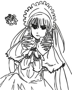 Rating: Safe Score: 0 Tags: 1girl bonnet dress frills greyscale image long_hair long_sleeves looking_at_viewer monochrome shinku simple_background solo suigintou very_long_hair white_background User: admin