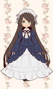 Rating: Safe Score: 0 Tags: 1girl bangs blush brown_hair closed_mouth dress eyebrows_visible_through_hair flower frills full_body green_eyes image long_hair long_sleeves looking_at_viewer ribbon smile solo standing striped suiseiseki vertical_stripes very_long_hair white_flower User: admin