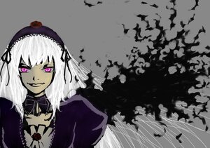 Rating: Safe Score: 0 Tags: 1girl bangs black_wings detached_collar dress flower grey_background hairband image long_hair long_sleeves looking_at_viewer parted_lips rose silver_hair smile solo suigintou wings User: admin